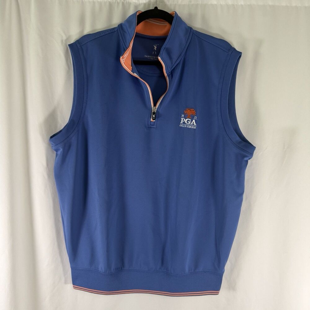PGA Beach Course Vest Mens Large Blue 1/4 Zip Fairway Greene Sleeveless Pullover